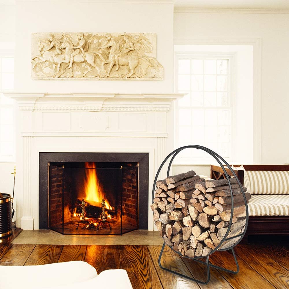 Outvita 24 in Firewood Log Rack, Round Tubular Log Hoop Holder