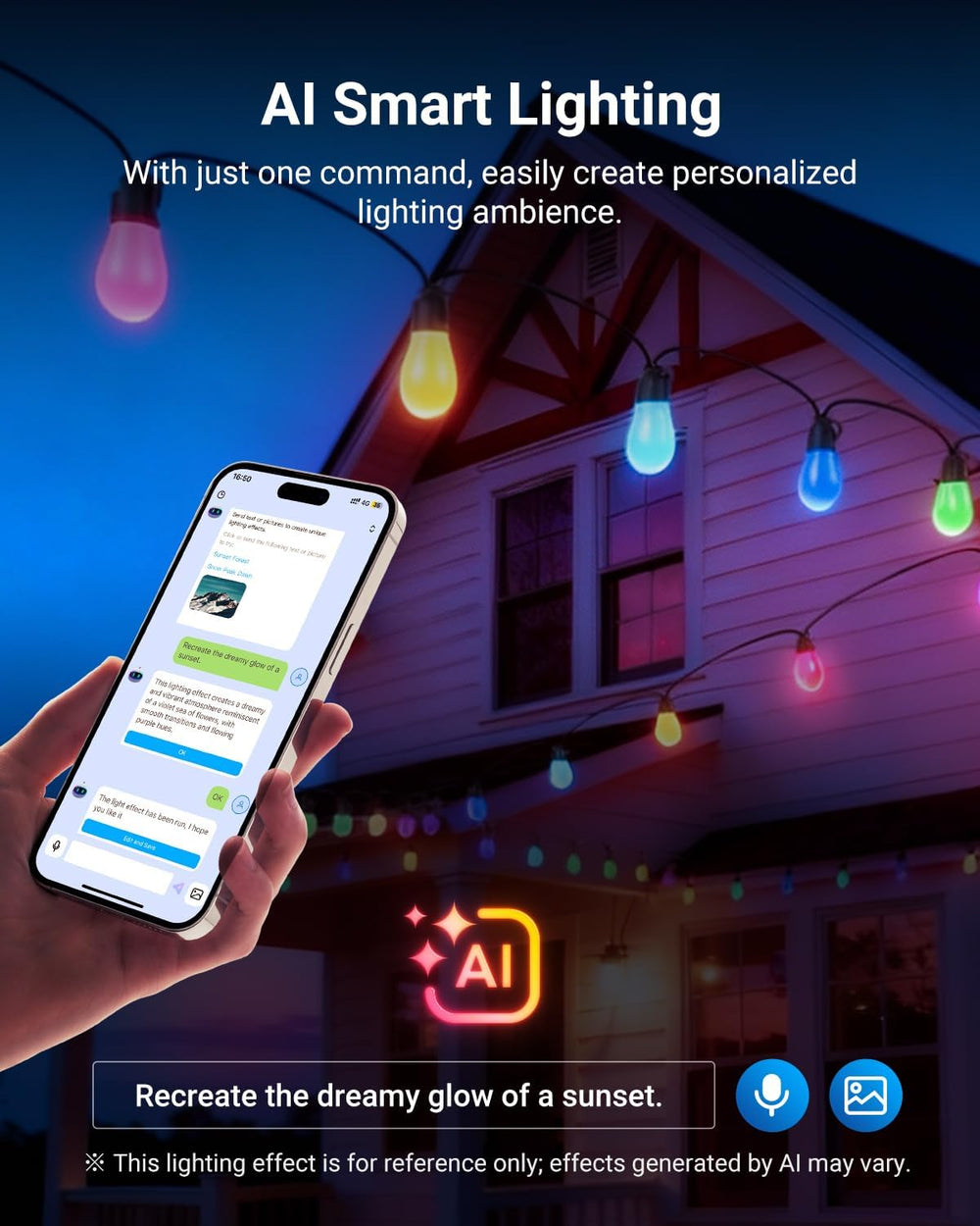 NEEWER 96ft Outdoor String Lights, App Control Smart AI RGB IC W Hanging Outs...