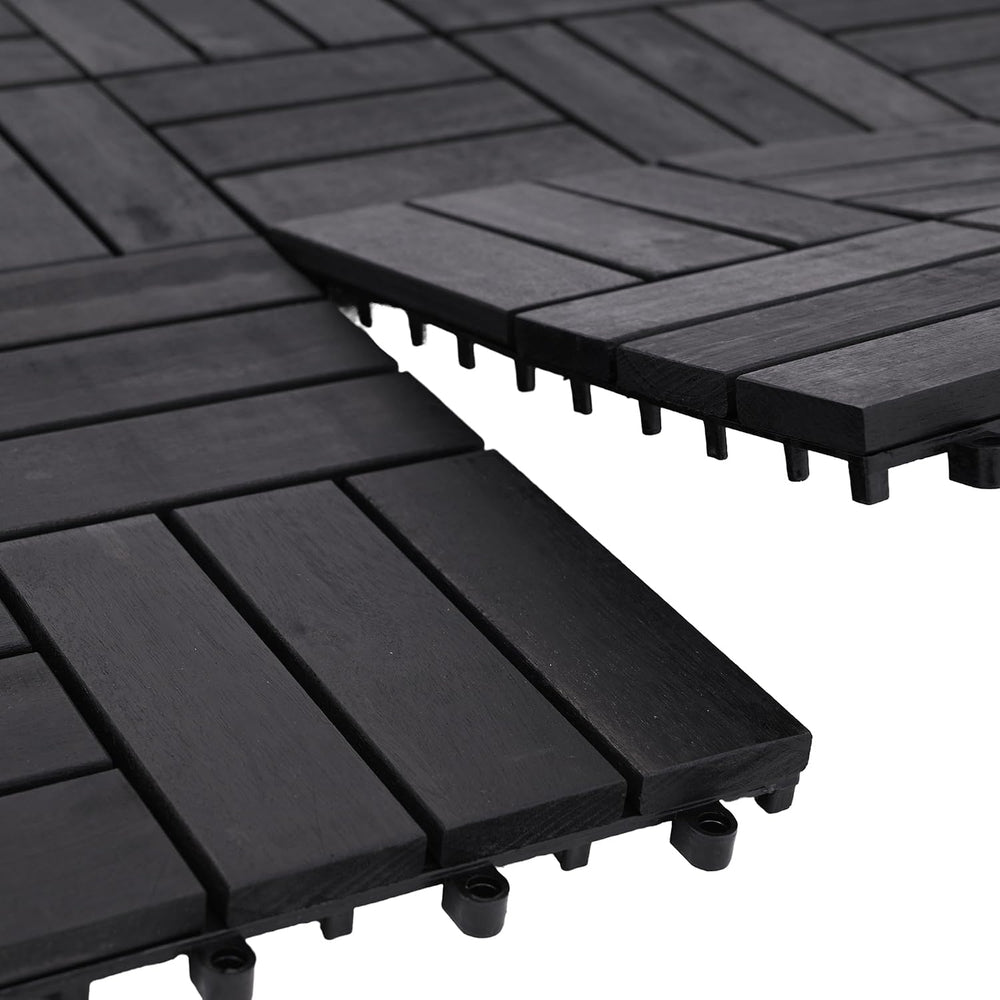 Bliss Outdoors 12-Slat Acacia Hardwood Deck Tiles, Aged Black, Set of 30