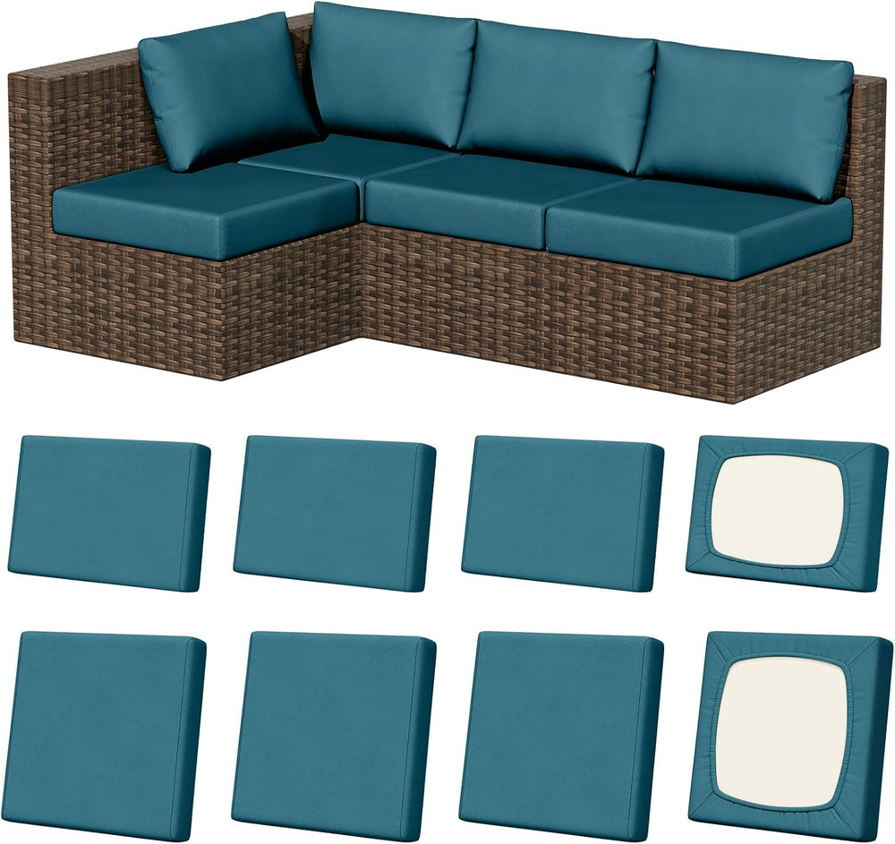 8Pcs Outdoor Cushion Covers, Stretch Patio Furniture Couch Chair Slipcovers