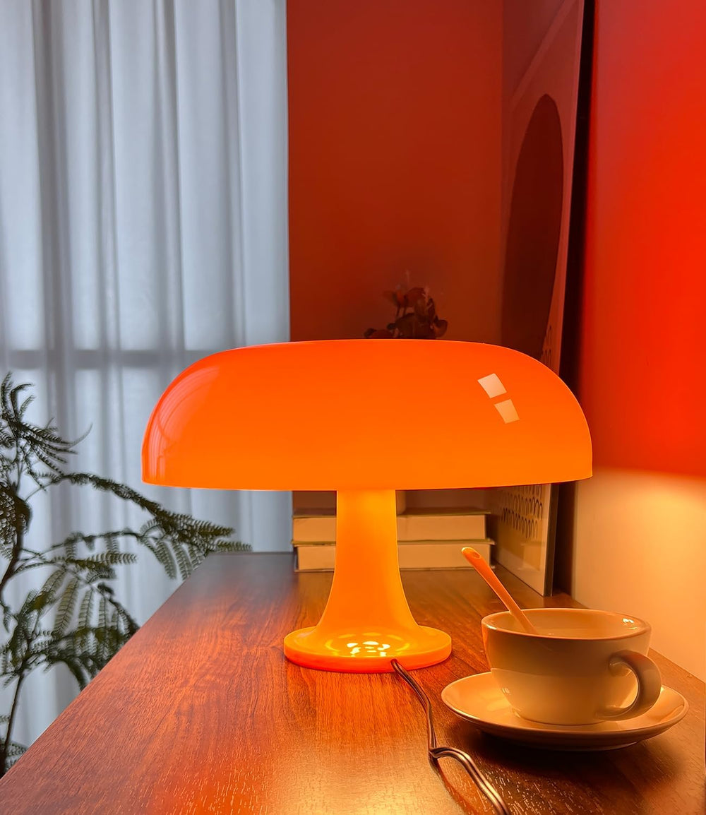 Orange Mushroom Lamp, Mid Century Modern Table Lamp for Bedroom, Aesthetic Mu...