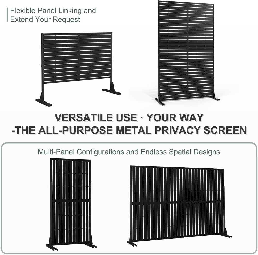 Metal Freestanding Privacy Screen Panels, Black Louvered