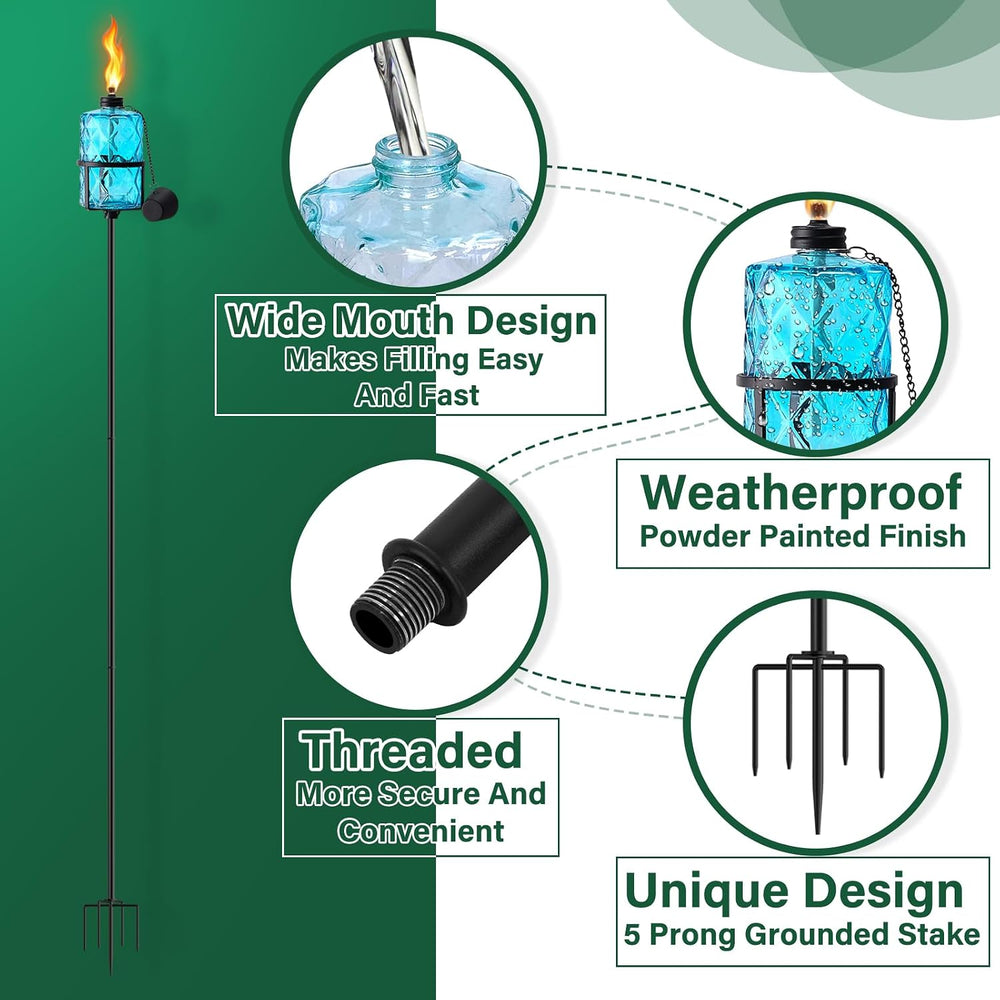 SNOGSWOG Glass Citronella Torches Set of 4, 12 Oz Outdoor Garden Torch with 5...
