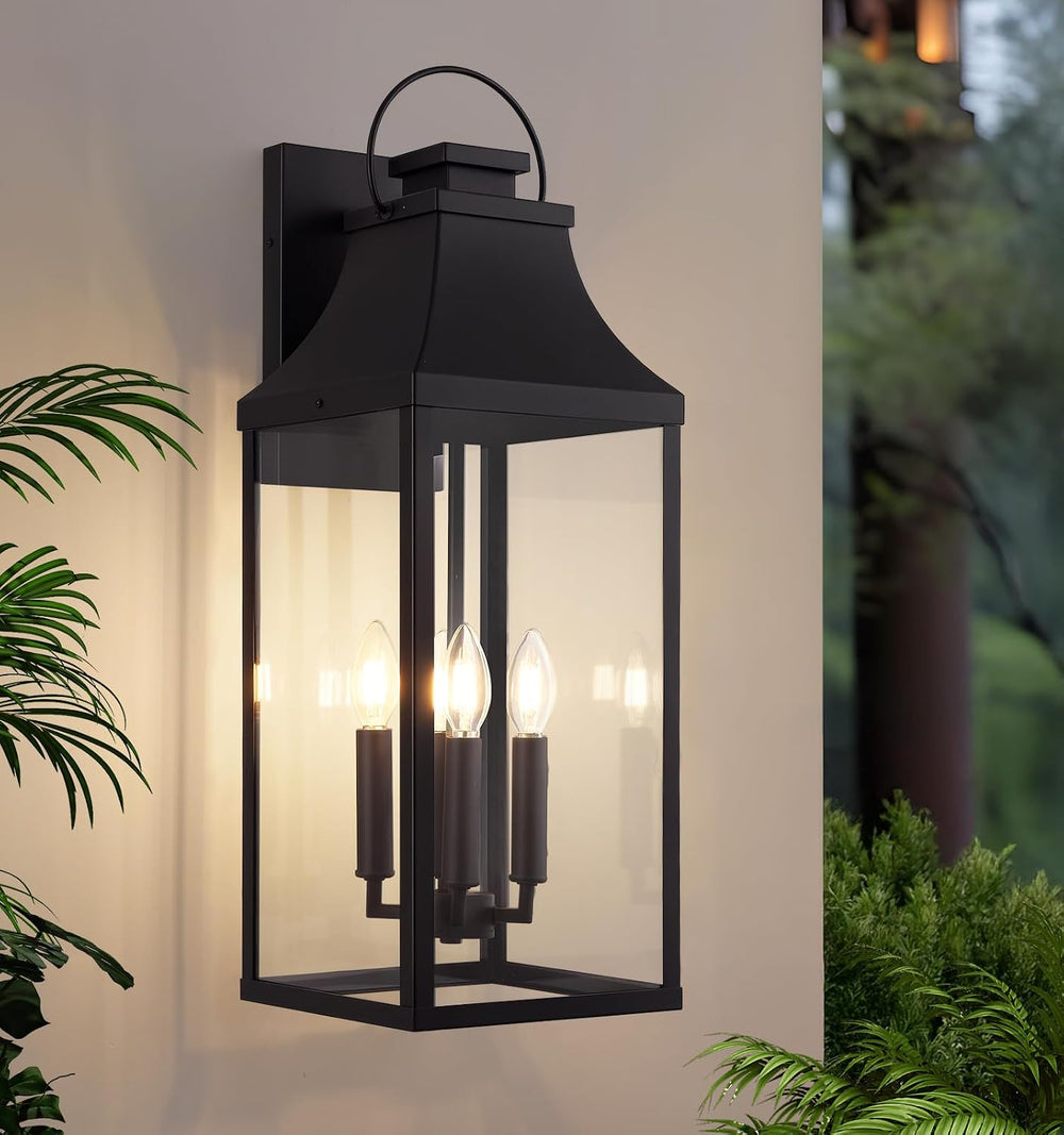 25'' Large Outdoor Wall Lights, Modern Black Exterior Sconce Light Fi...