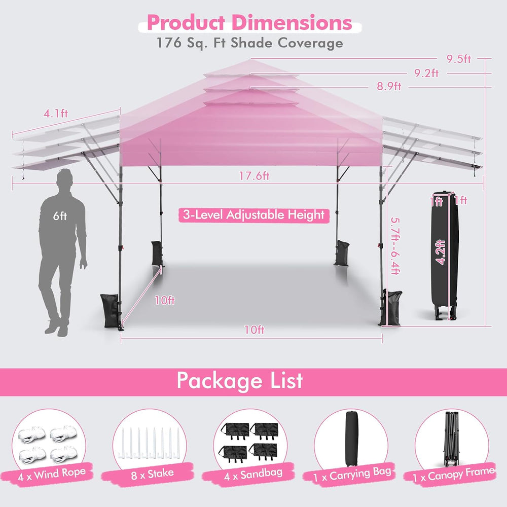 Tangkula 10x17.6 Ft Pop Up Canopy with Adjustable Dual Awnings, 2 Tier Outdoo...