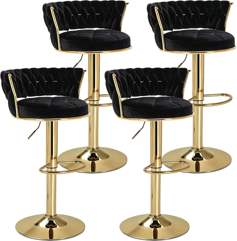 VECELO Bar Stools Set of 4, Modern-Contemporary Velvet Woven Counter Height S...