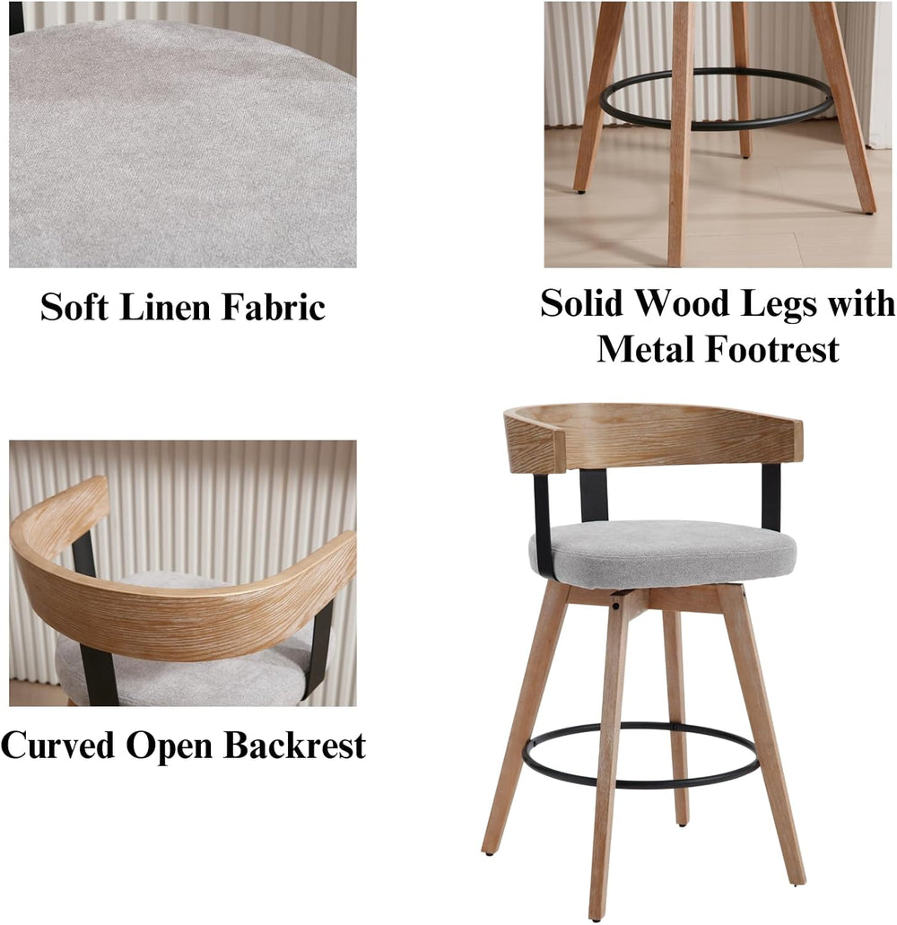 LukeAlon 26" Seat Height Swivel Linen Counter Stools Set of 3, Grey