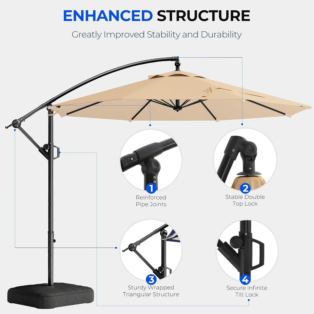 HOMSHADE 10ft Cantilever Patio Umbrella with Base Included, 30 MPH Wind-Resis...