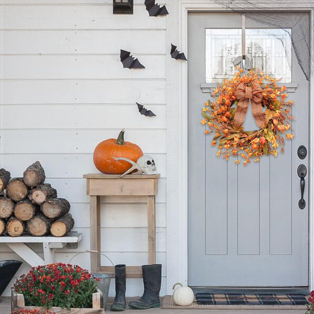 Idyllic 18 Inches Artificial Fall Wreath, Autumn Decoration with Berries &...