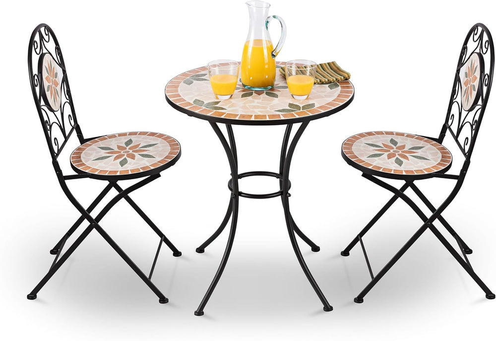 Alpine Corporation Indoor/Outdoor 3-Piece Mosaic Bistro Set Folding Table and...