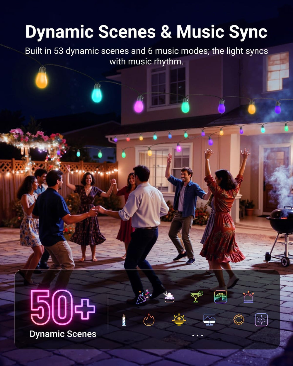 NEEWER 96ft Outdoor String Lights, App Control Smart AI RGB IC W Hanging Outs...