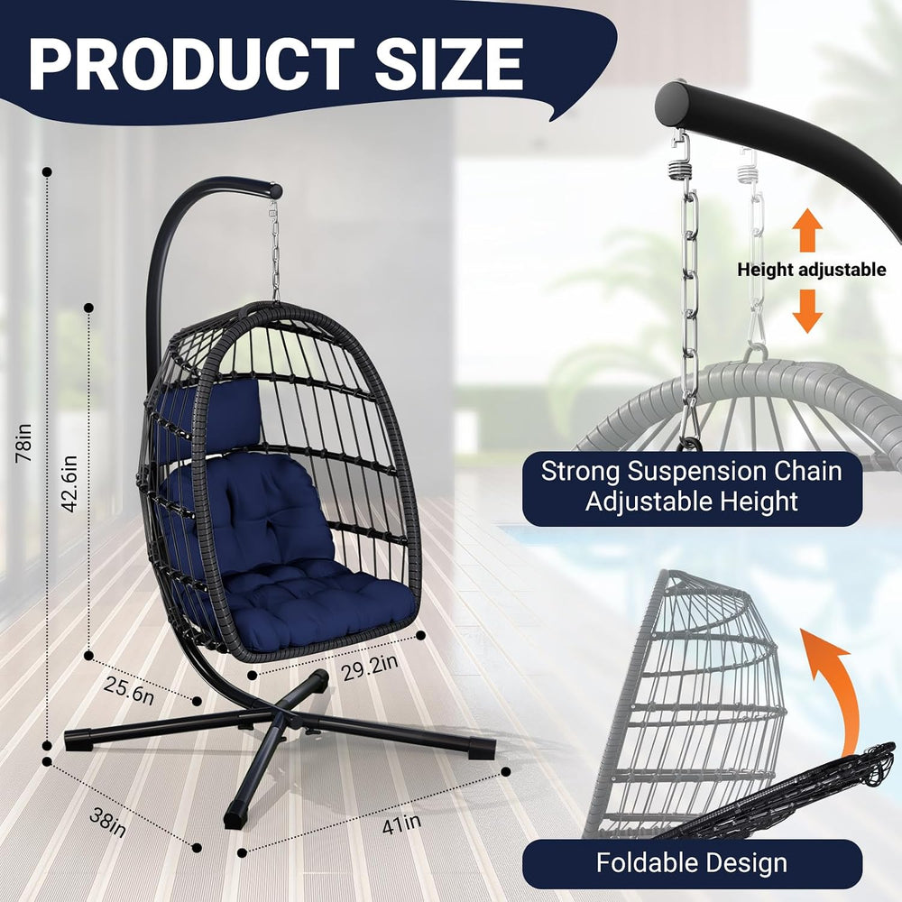 LEVELEVE Hanging Egg Chair with Stand, Patio Rattan Wicker Swing Chair, Overs...