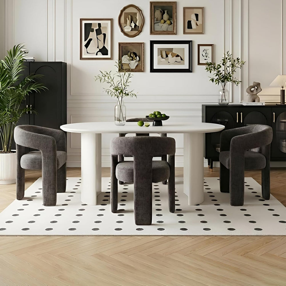 Modern Chenille Dining Chairs Set of 4, Upholstered Barrel Chairs with Arms C...