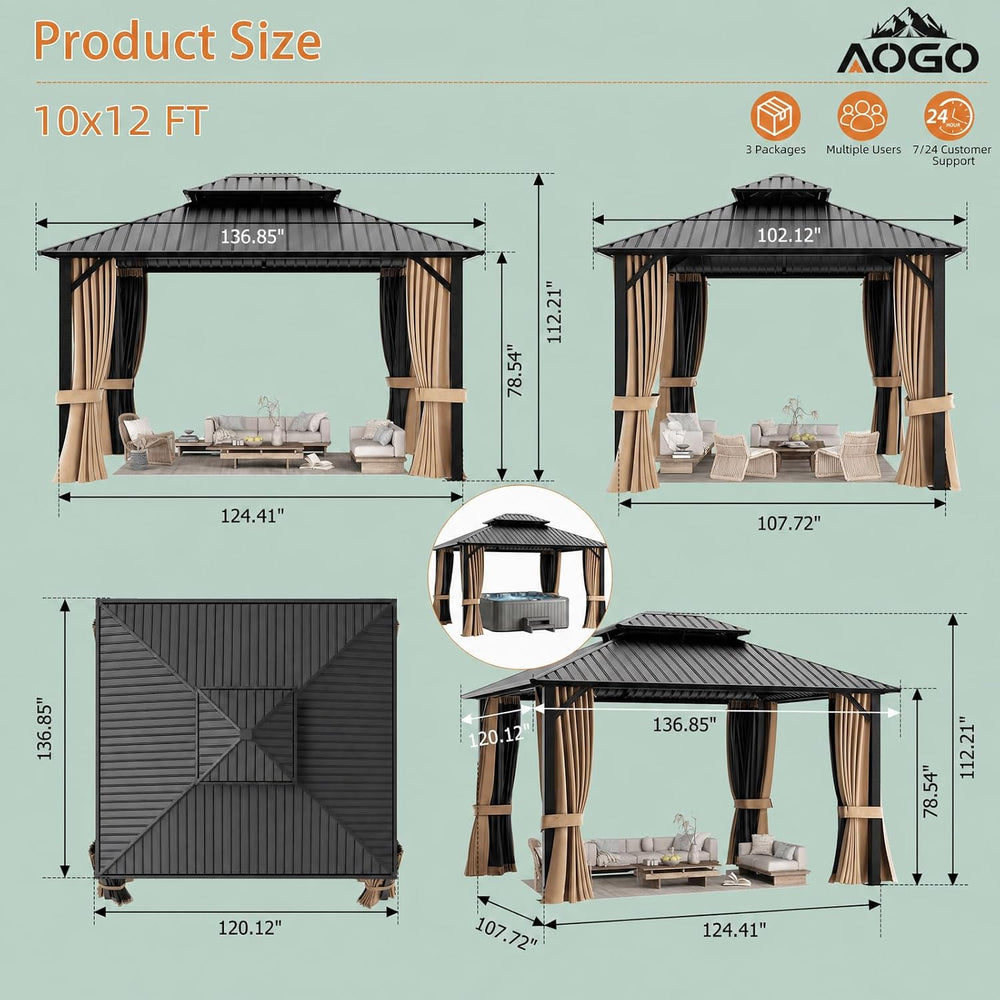 Gazebo Outdoor Gazebos, Hardtop Grill Gazebo Aluminum Galvanized Steel Double...