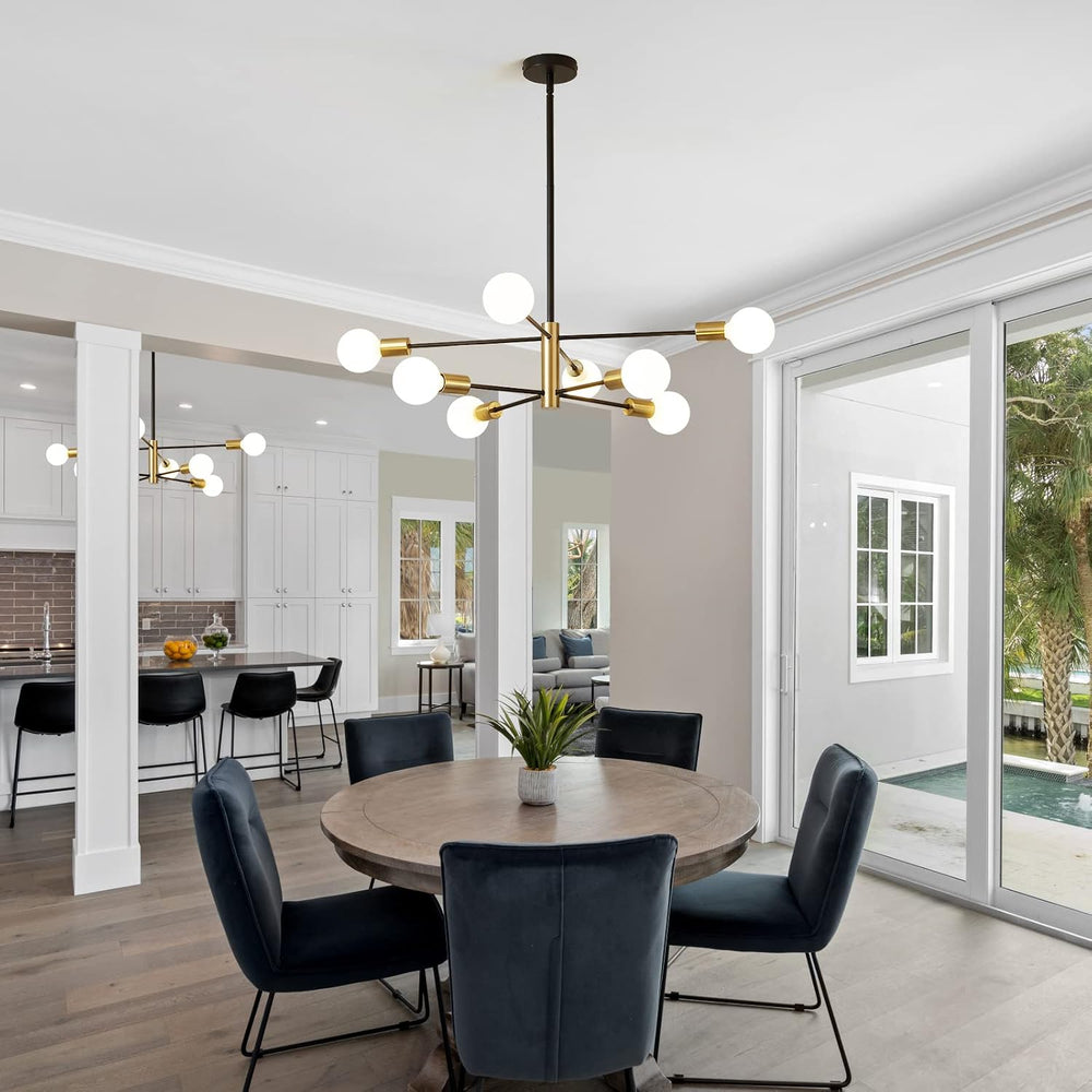 RUIYEY Modern Sputnik Chandeliers Black and Gold Mid Century Chandelier 8-Lig...