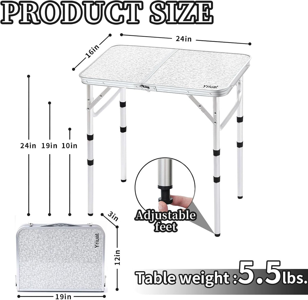 Folding Camping Table, Adjustable Height Portable Picnic Table, 24"x 16&...
