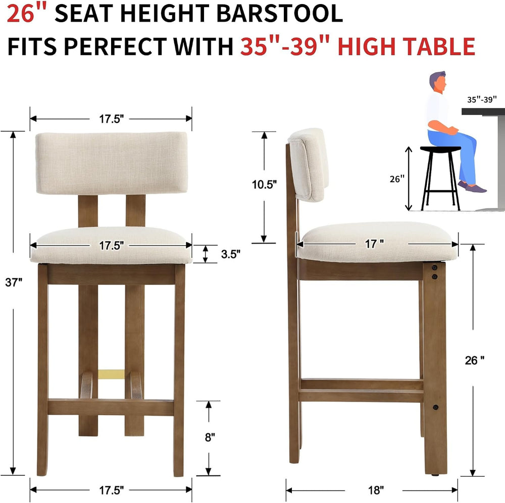 RIVOVA 26" Wooden Counter Height Bar Stools Set of 4 with Back, Beige