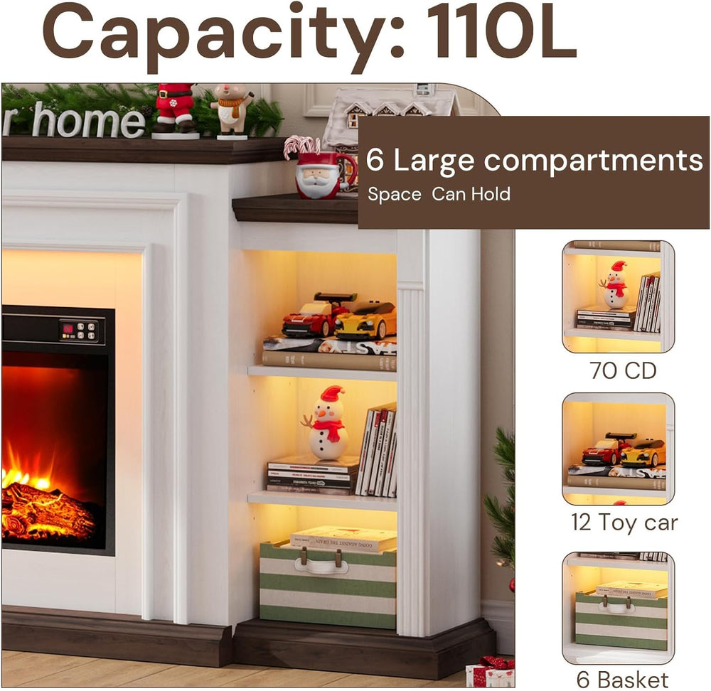 80" Electric Fireplace TV Stand for TVs Up to 90" with LED Light