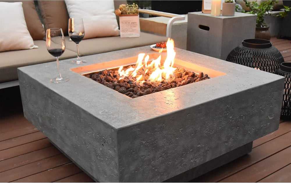 Elementi Manhattan Concrete Fire Pit 36" x 36" Outdoor Patio Firepi...