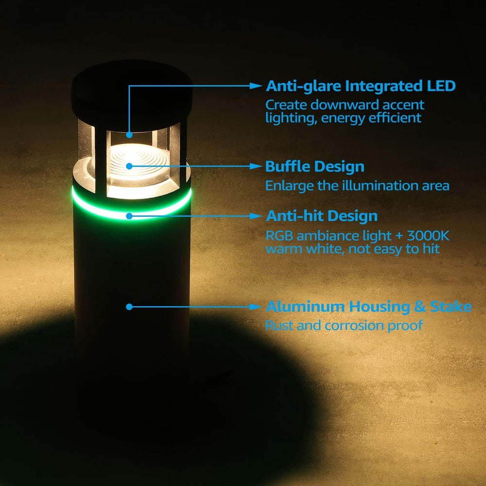 LEONLITE 4-Pack RGB Low Voltage LED Path Lights Unique Light Pattern, 3000K