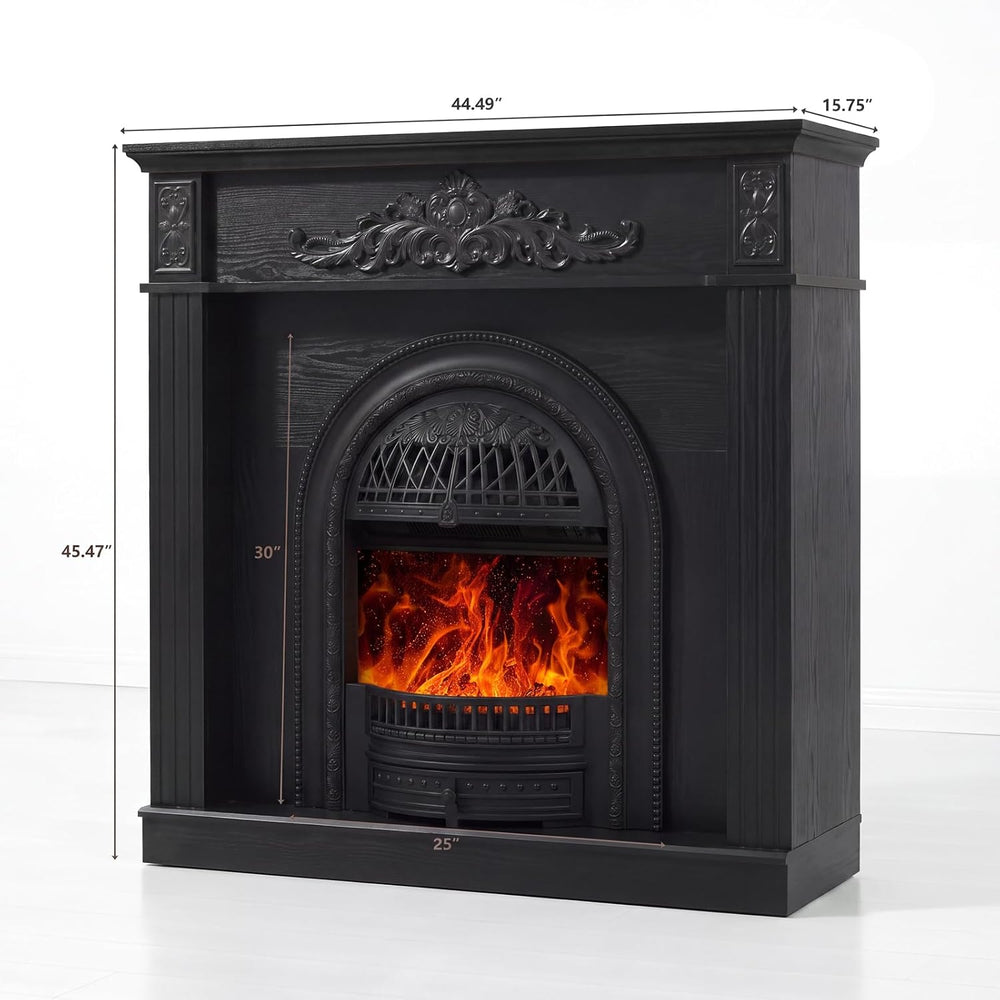 45" Birdcage-Style Electric Fireplace with Mantel, Tall Fireplace TV Stand