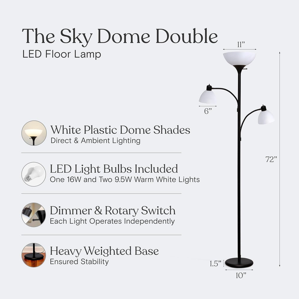 Brightech Sky Dome Double LED Floor Lamp, Torchiere Super Bright Floor Lamp w...