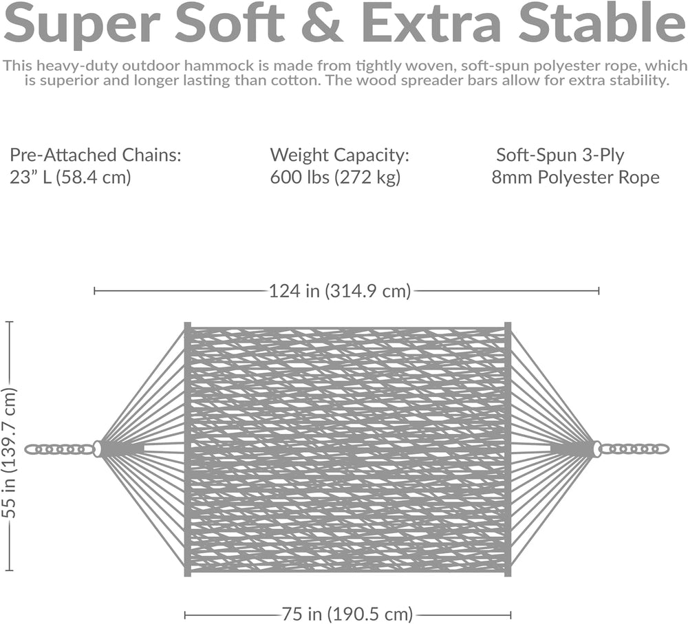 Sunnydaze 75" x 55" Bed, Heavy-Duty Double Rope Hammock for Outside...