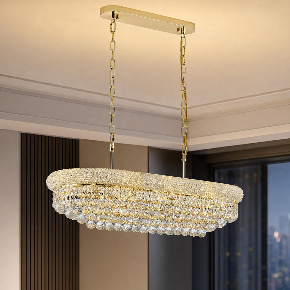 Rectangle Crystal Chandeliers for Dining Room, L36 inch Rectangular Oval Ligh...