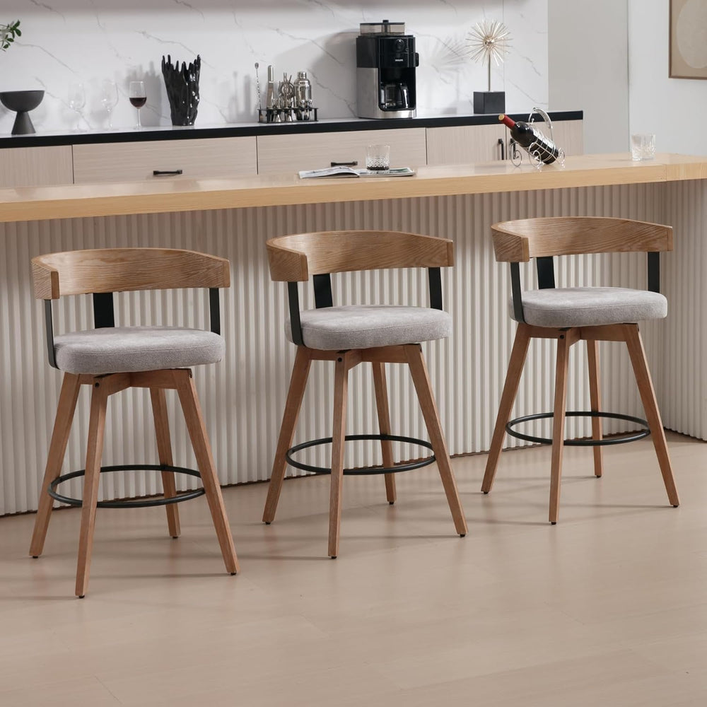 LukeAlon 26" Seat Height Swivel Linen Counter Stools Set of 3, Grey