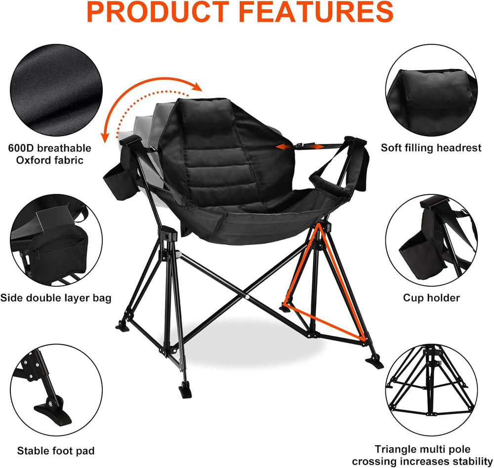 Hammock Camping Chair Folding 350lbs Foldable Portable Rocking Chairs for Adu...
