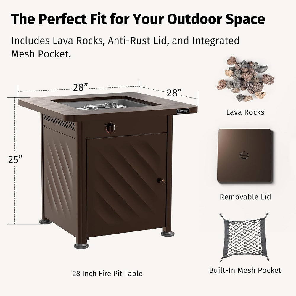 East Oak 28Inch Propane Fire Pit Table, 52,000 BTU