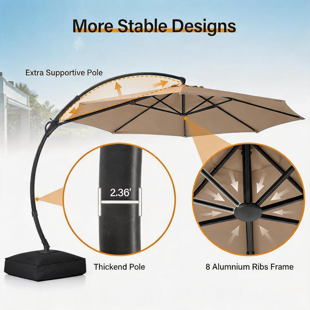 LAUSAINT HOME Outdoor Patio Umbrella with Base included, 11 FT Deluxe Curvy C...