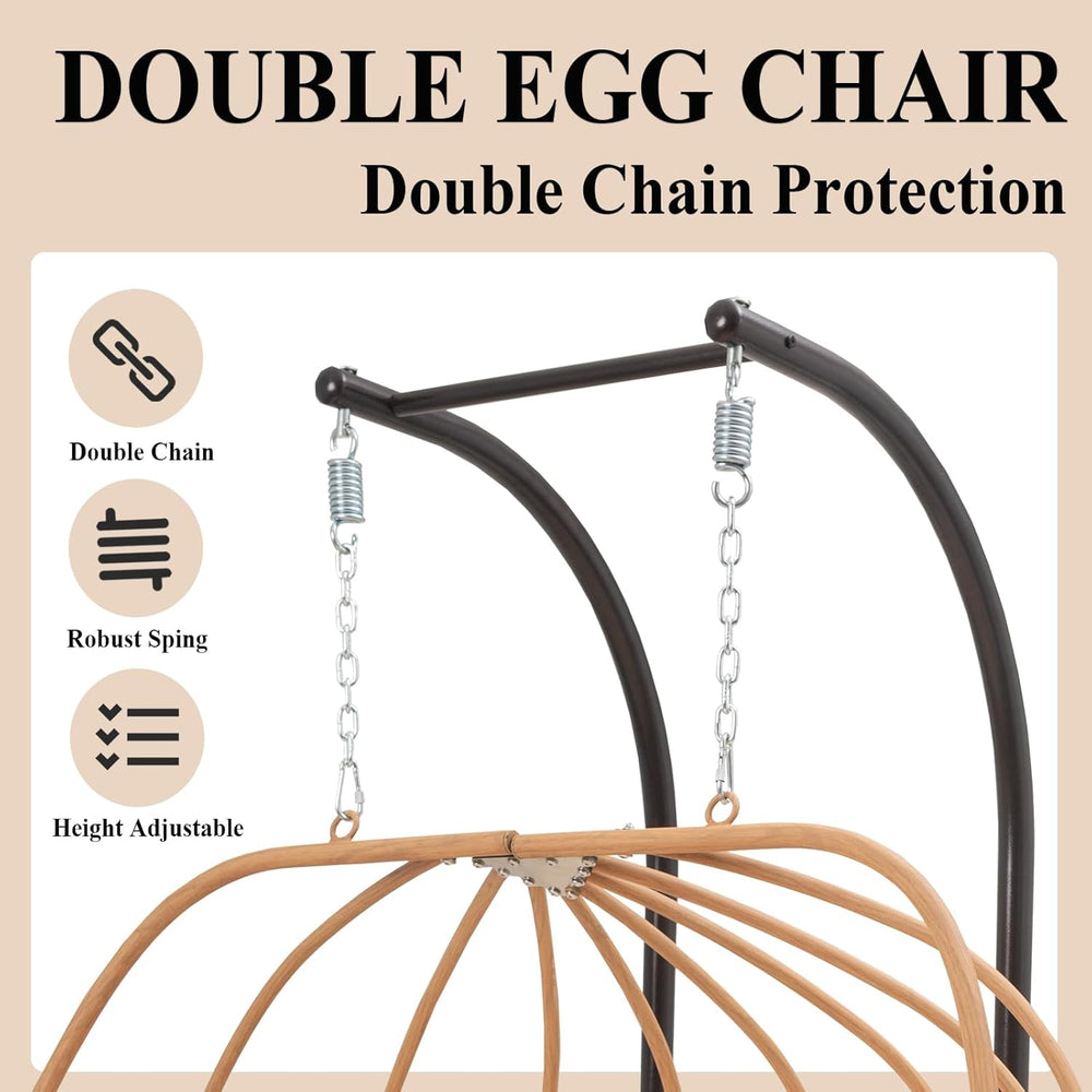 Double Egg Chair with Stand, Oversized Egg Chair Outdoor, 2-Person Hanging Eg...