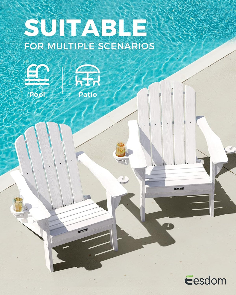 Folding Adirondack Chairs Set of 4, Plastic Patio Chair with 2 Cup Holders