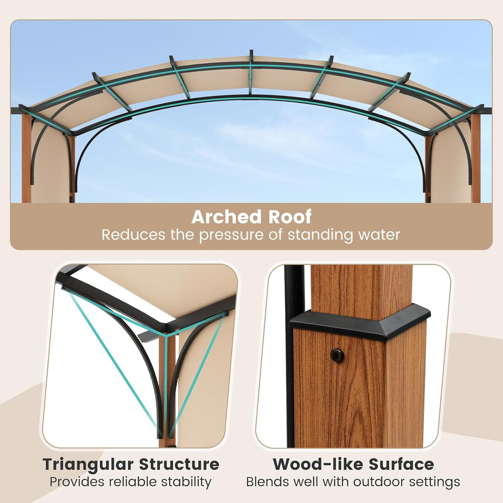Tangkula Arched Patio Shelter Pavilion w/Retractable Sun Shade Canopy