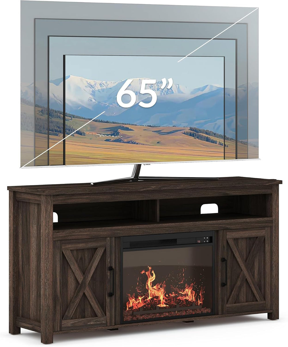 BELLEZE Corin 58" TV Stand with 23" Electric Fireplace - Dark Walnut