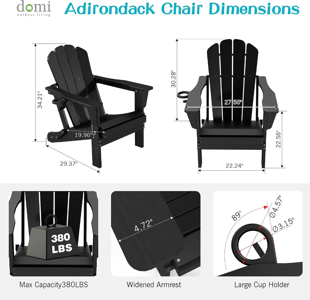 Domi Folding Adirondack Chair Set of 4, HDPE All-Weather Adirondack Chairs wi...