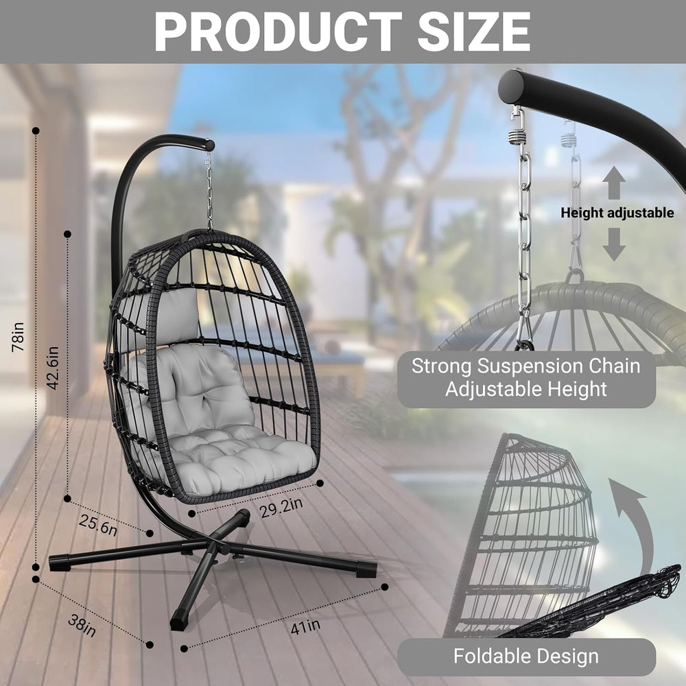CHABATREE Egg Chair with Stand,Patio Rattan Wicker Hanging Swing Egg Chair Ha...