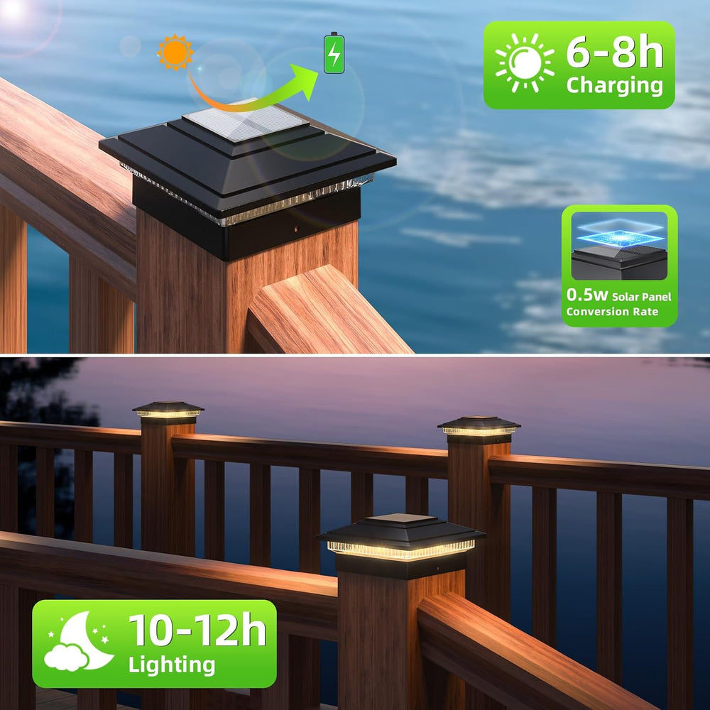 Solar Post Cap Lights 12pack,Warm & Cool Light,for 4x4 5x5 6x6 Posts Black