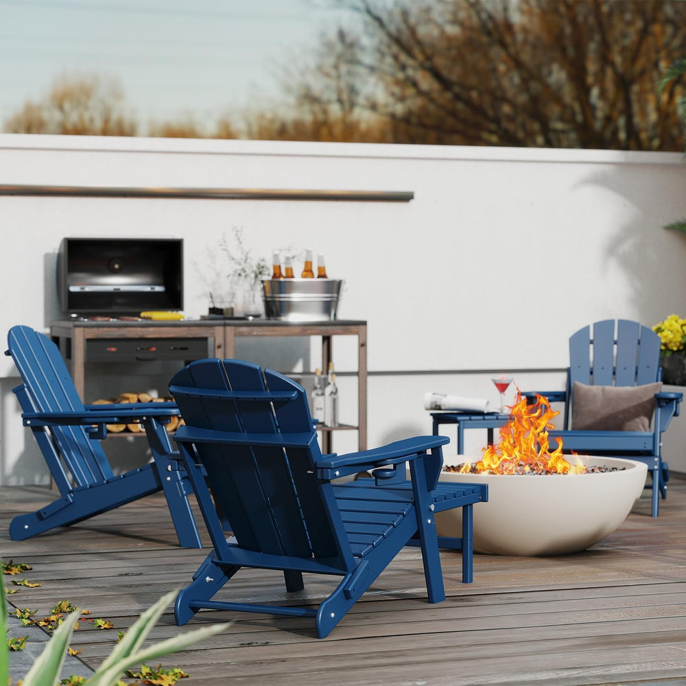 GREENVINES Adjustable Adirondack-Chairs-with-Ottoman Set of 4, HDPE, Blue