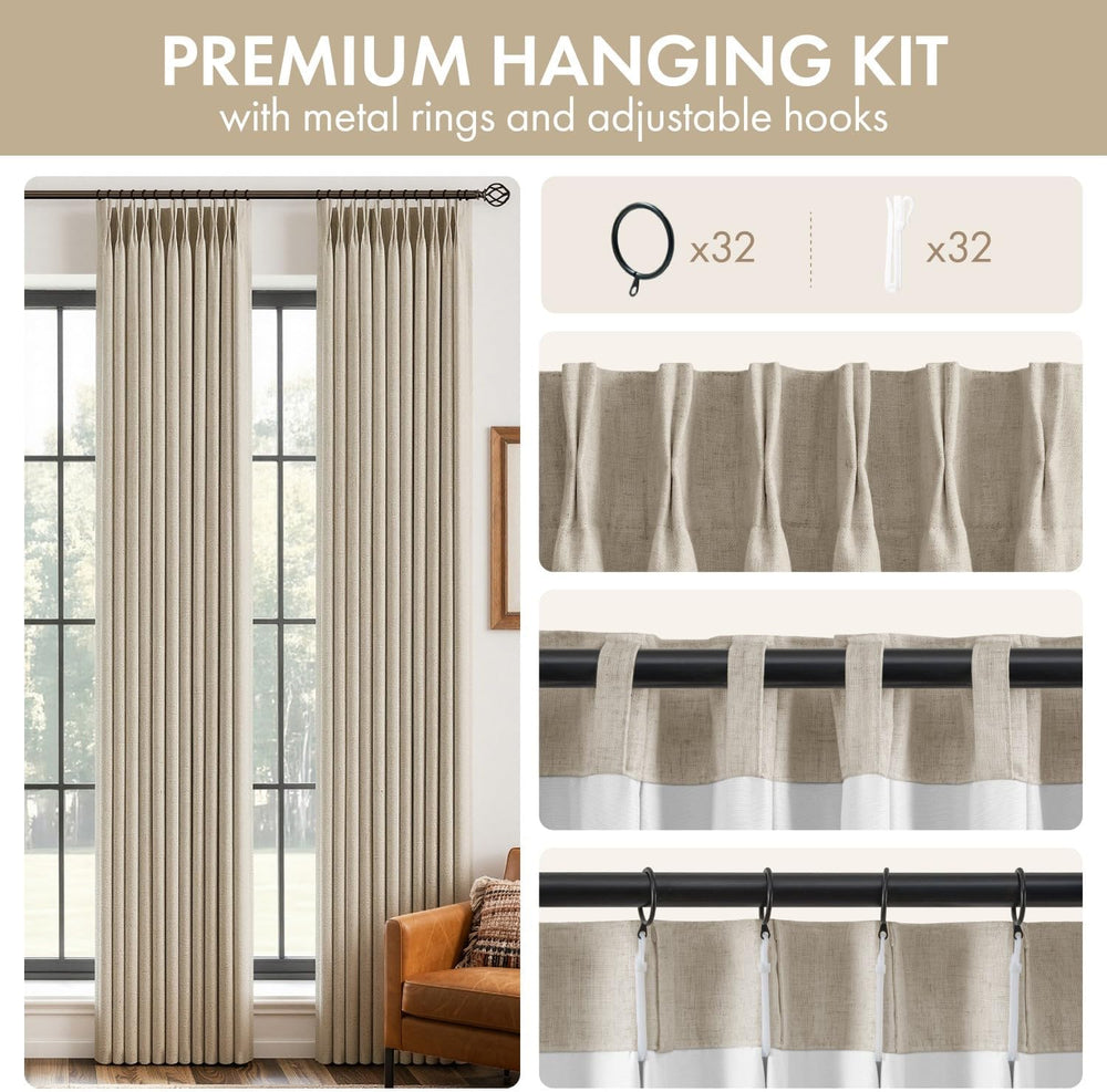 MIULEE 4 Panels Pinch Pleated 100% Blackout Linen Curtains 40"x90" ...