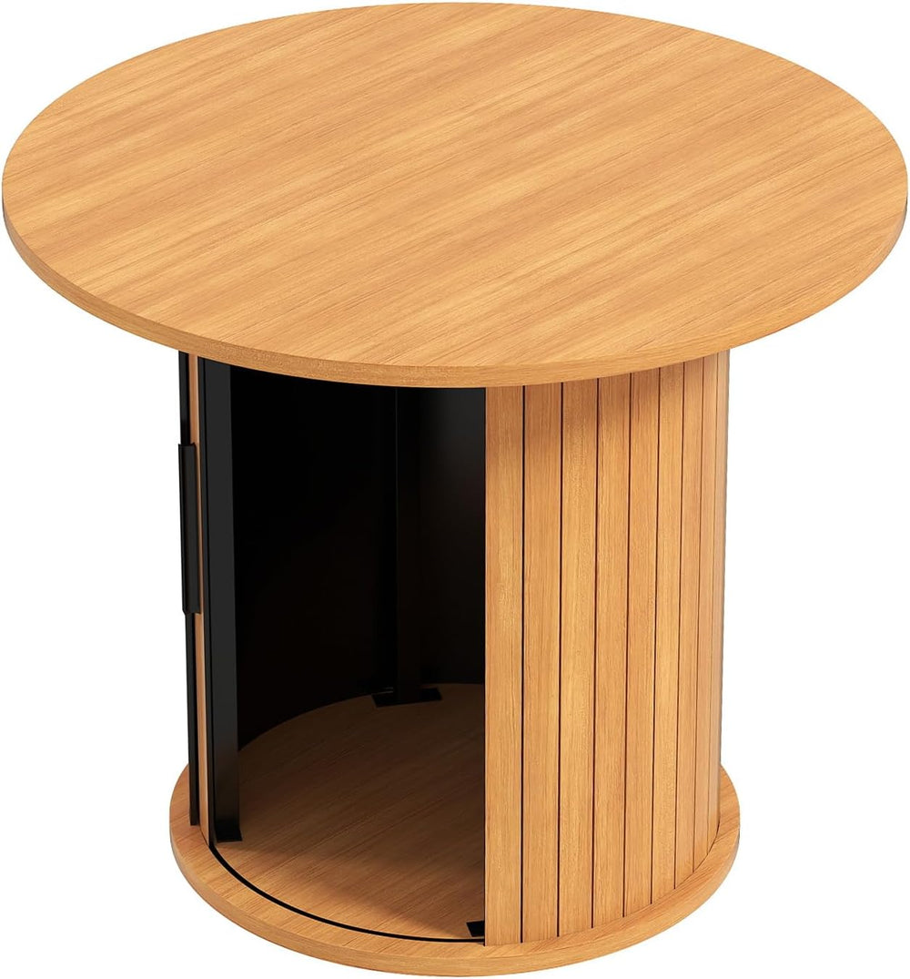 Round Wood Coffee Table with Storage, Small Circle Tables for Small Spaces