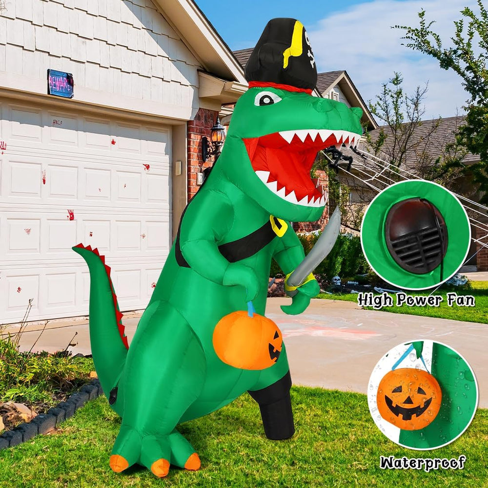 GOOSH 7 FT Halloween Inflatables Dinosaur Outdoor Decorations Blow Up Yard Pi...