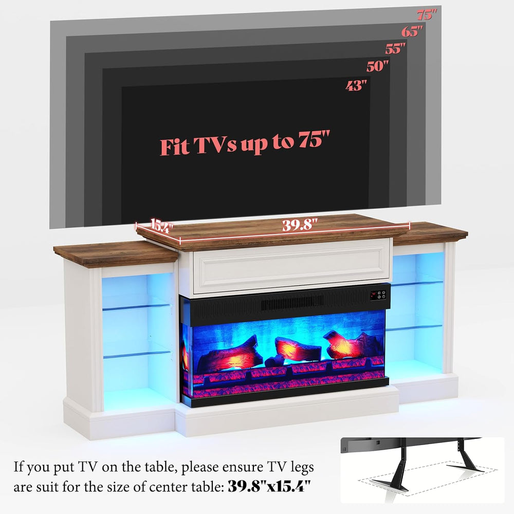 VanAcc 70" Farmhouse Fireplace TV Stand with Mantel for TVs up to 75"