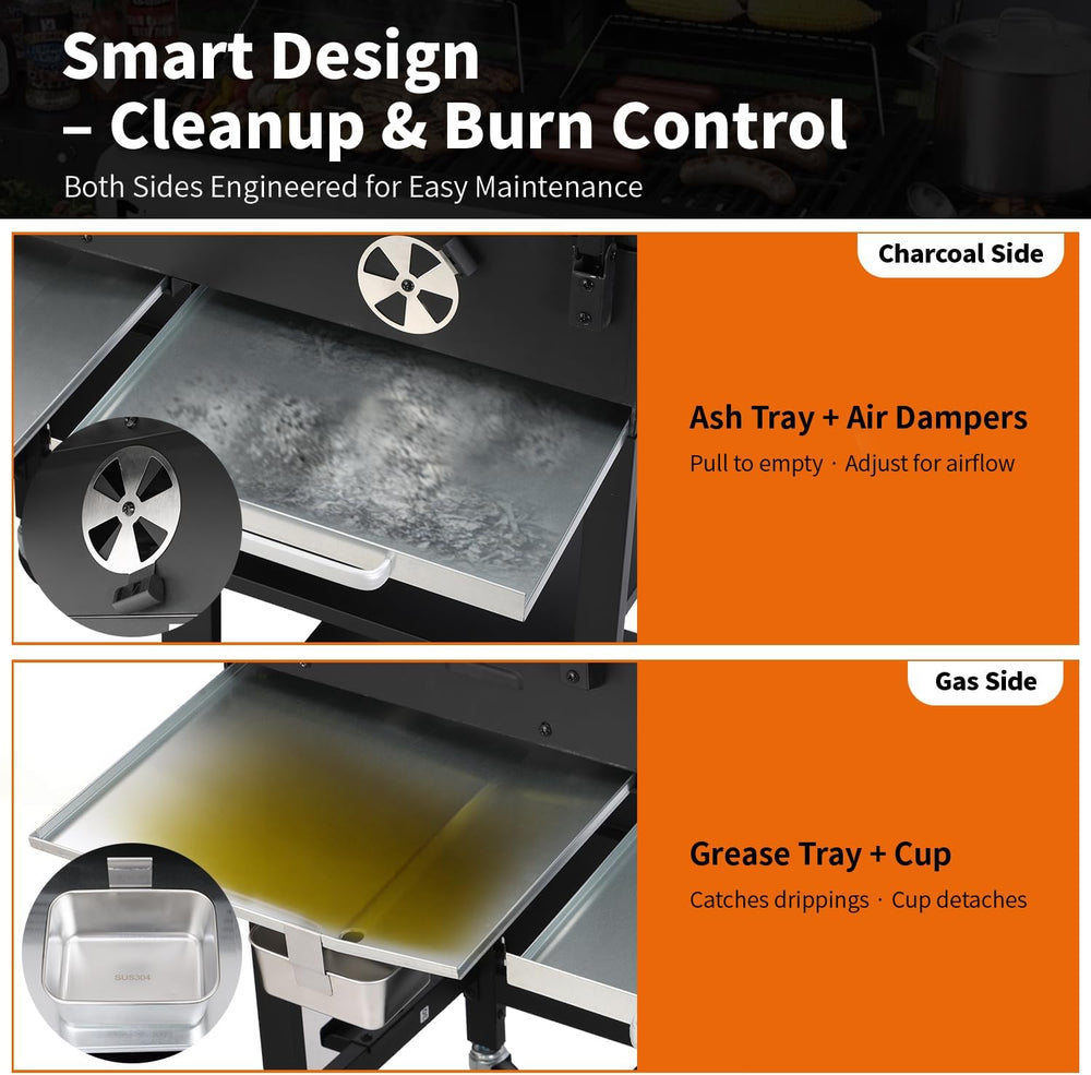 Gas & Charcoal Combo Grill, 2-in-1 Dual Fuel, Side Burner