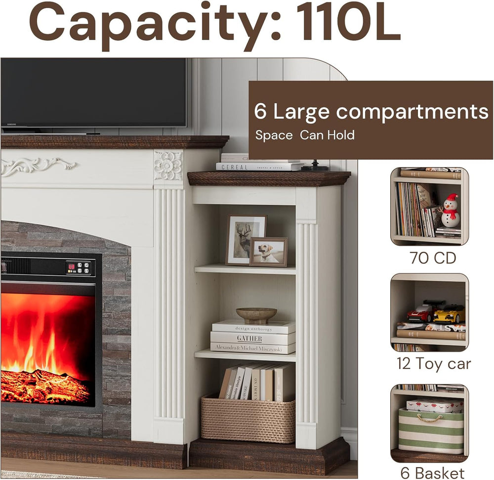 80" Electric Fireplace TV Stand for TVs Up to 90" with Mantel, White