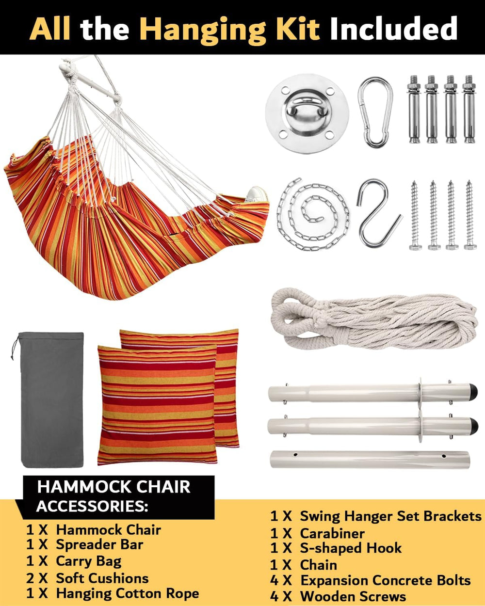 ADVOKAIR Hanging Hammock Chair Large Swing Chair with Foot Rest and Hardware,...