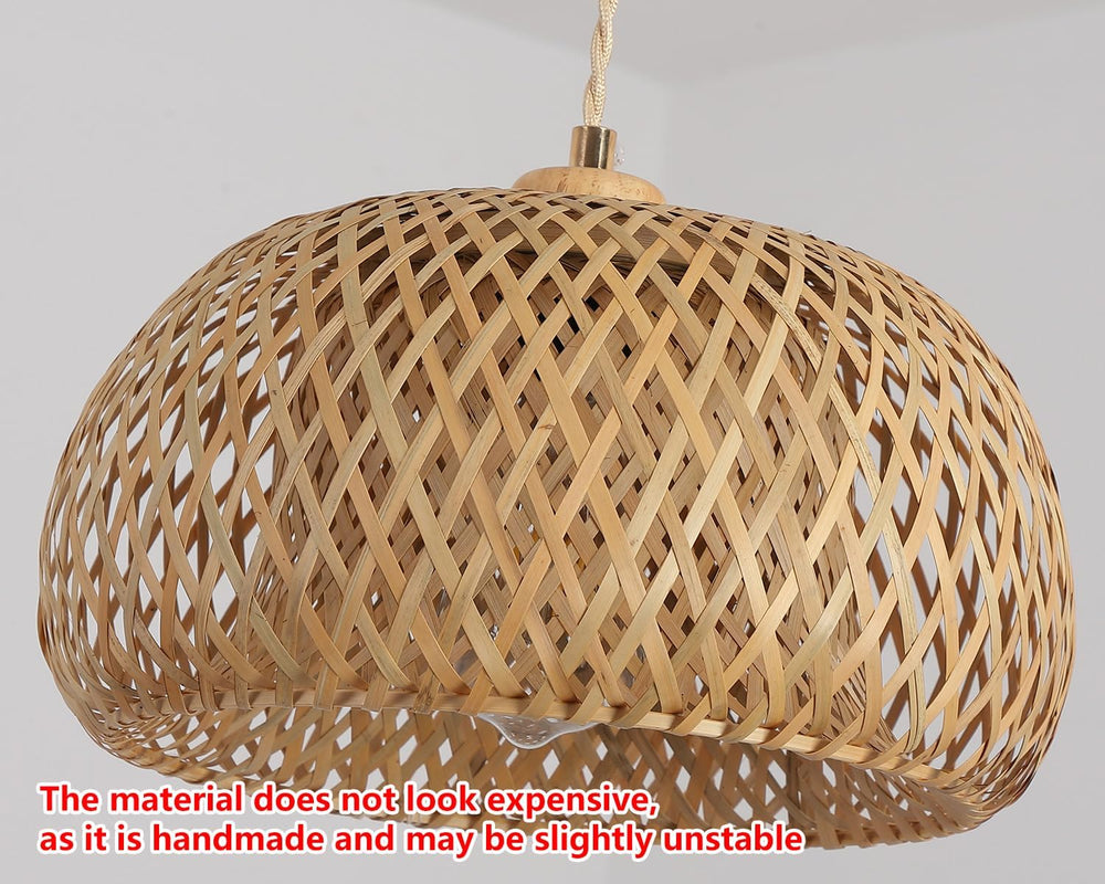 Bamboo Pendant Light Fixture One-Light Adjustable Boho Basket Handmade Woven ...