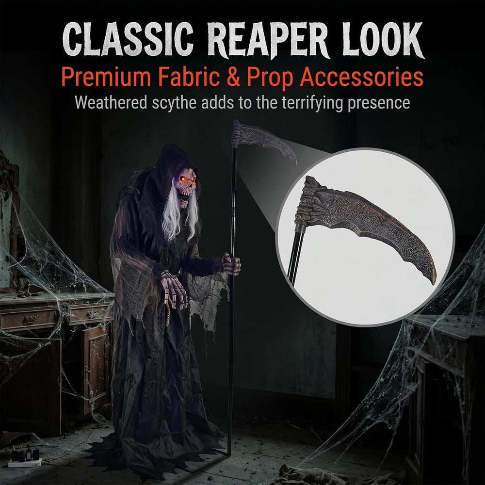 6FT Animated Grim Reaper Halloween Decoration - Sound Activated Halloween Ani...