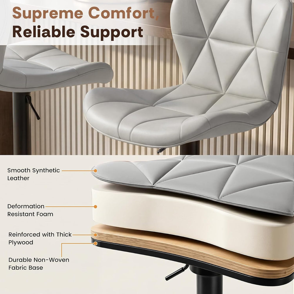 Nebuaegis Bar Stools Set of 2, Modern Faux Leather Adjustable Swivel Barstool...